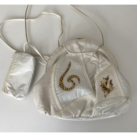 SHARIF Bag Handbag Purse Shoulder Snake Print White Crossbody White Coin Purse - Picture 5 of 15